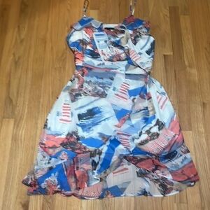 New‎ WHBM Ruffle wrap dress postcard denim blue women’s 18 NWT